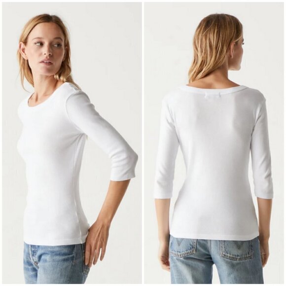 💕MICHAEL STARS💕 Dot Boatneck 3/4 Sleeve Slub Jersey Knit Tee ~ Mint Green NWOT - Picture 12 of 13